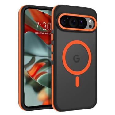 Imagem de DUEDUE Capa magnética para Google Pixel 9 Pro XL [compatível com Magsafe], capa protetora completa fosca translúcida à prova de arranhões à prova de choque para Pixel 9 Pro XL, laranja/preta
