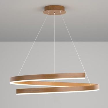 Imagem de Luminária pendente de teto em espiral, luminária pendente linear, lustre LED moderno, luz pendente de onda regulável de 55 W com controle remoto para sala de jantar, ilha de cozinha, lustre
