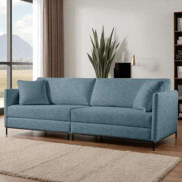 Imagem de Sofá Fixo Ravi 2 Lugares Luxo 1,70m Castellar Móbile Linho Azul