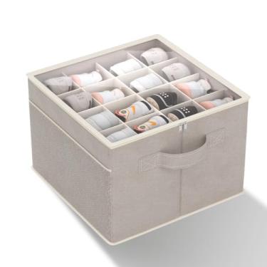 Imagem de Organizador de sapatos para armário - serve para 16 pares, armazenamento de sapatos grande dobrável com capa transparente, divisórias ajustáveis bege recipientes para sapatos com bolsos de malha e