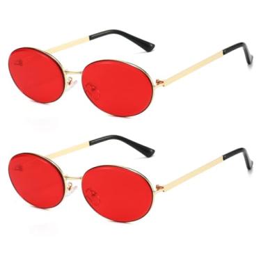 Imagem de HCHES Óculos de sol vintage de metal oval com armação pequena retrô, proteção UV400, para homens e mulheres, moda (2C4)