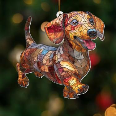 Imagem de Enfeite de Natal de acrílico para cães 2025 – Presente de Dachshund para amantes, lembrança memorial de animais de estimação, decoração de árvore de filhote fofo, enfeite de acrílico transparente para