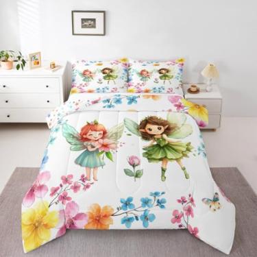 Imagem de Erosebridal Jogo de cama casal com estampa de fada, rosa, borboletas, kawaii, para crianças, meninos, meninas, adultos, decoração de quarto de princesa