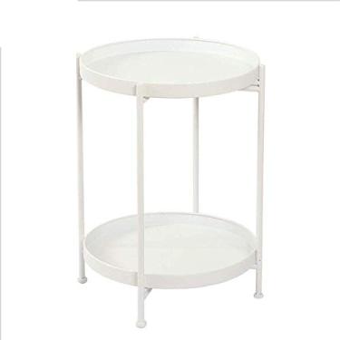 Imagem de Mesa de canto mesa lateral mesa de cabeceira mesa de centro mesa de sofá mesas laterais 2 camadas sofá mesa de centro rack de armazenamento redondo ferro forjado mesa lateral lanche mesa de canto mesa