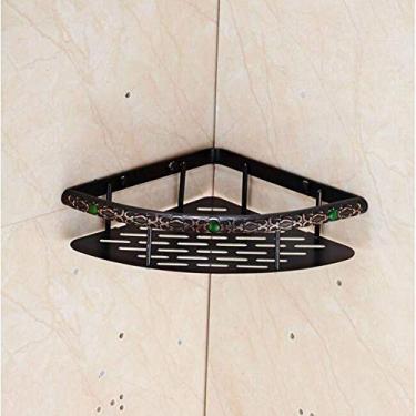 Imagem de Prateleiras de parede, suporte de canto de banheiro, montagem na parede, acabamento preto, latão, banheiro, xampu, prateleira, suporte de cesta de camada dupla