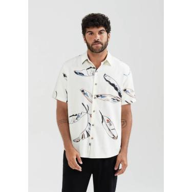 Imagem de Camisa Masculina Manga Curta Estampada Em Linho - Hering, P, Nude baun