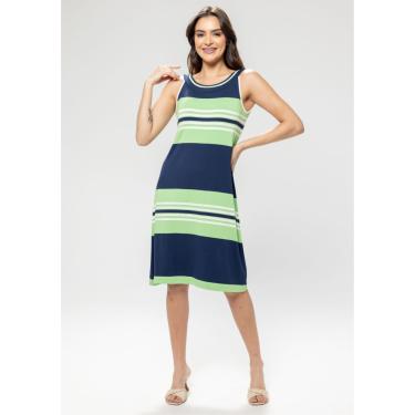 Imagem de Vestido Pau a Pique Listrado Azul Marinho e Verde