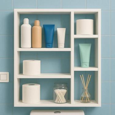 Imagem de Prateleira Organizador De Banheiro Mdf 70x60x12cm Decorativa - SIXTEEN