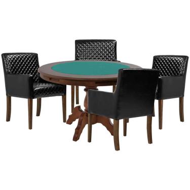 Imagem de Mesa de Jogos Carteado Montreal Tampo Reversível Imbuia com 4 Cadeiras Liverpool PU Preto Matelassê