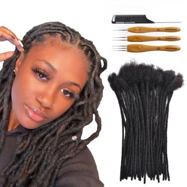 Imagem de FAMILOCS Extensões de cabelo humano 100% real Dreadlock de 30,48 cm para mulheres/homens com 0,8 cm de largura, extensões de loc, cabelo humano feito à mão, com agulha e pente, pode ser tingido, enrolado e descolorido