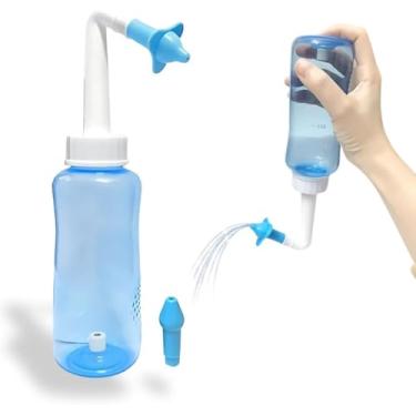 Imagem de Irrigador de Nariz, Lavador Nasal Premium,Higienizador de Narina com Garrafa 300ml, Sistema de Fluxo 60°, Bicos Duplos para Adultos e Crianças, Livre de BPA, Válvula de Controle, Alívio de Alergias, Sinusite e Rinite