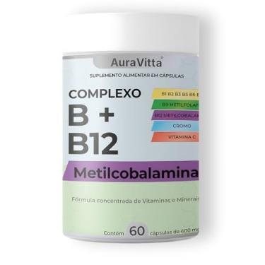Imagem de Complexo B Concentrado – B1, B2, B3, B5, B6, B7, B9 (Metilfolato), B12 (Metilcobalamina) + Vitamina C e Cromo - AuraVitta Suplemento Alimentar Concentrado de Vitaminas e Minerais 60 Cápsulas