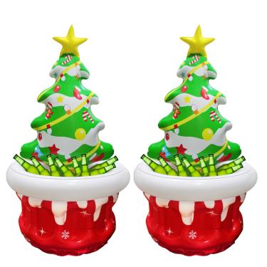 Imagem de 2 peças de árvore de Natal inflável em julho, decoração ao ar livre, árvore de Natal, refrigerador, bebida, estrela, árvore, recipiente para verão, inverno, festa, interior, jardim, gramado