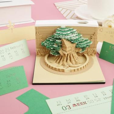 Imagem de Calendário de mesa 2025 novo calendário de mesa 3D removível arte 3D calendário de mesa 3D bloco de notas calendário exclusivo esculpido em papel adesivo para Natal, inauguração de casa, escritório