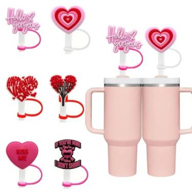 Imagem de CEWEWP Capa de palha de coração para copo Stanley, capas de canudo de silicone para Dia dos Namorados, 6 peças, capas de pontas de canudo, decorações reutilizáveis e fofas, protetores de palha (10 mm)