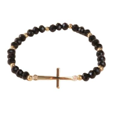 Imagem de XAM Pulseiras coloridas com pingente de cruz - Joias multicoloridas de cristal elástico para mulheres, presentes religiosos e espirituais, Adjustable, Vidro, Sem Pedra Preciosa