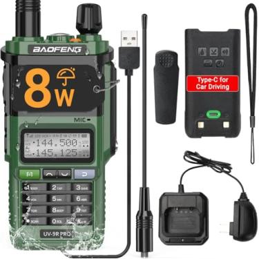 Imagem de Baofeng Rádio amador UV-9R Pro 8W de longo alcance VHF UHF banda dupla tripla recarregável portátil bidirecional rádio walkie talkies com cabo de carregamento tipo C para acampamento, caça