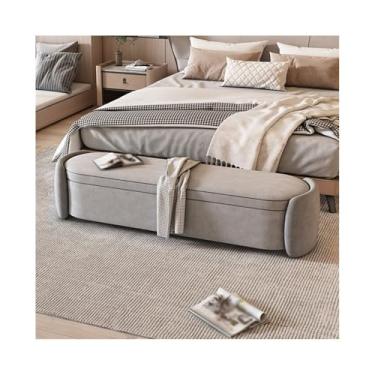 Imagem de Banco para entrada leve de luxo para quarto principal banco de cama banco de armazenamento frontal sofá longo sapato de entrada (cinza escuro + cinza claro, médio)