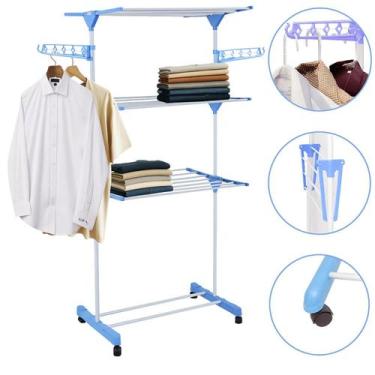 Imagem de Varal de Chão Dobrável 3 Andares Multi Nível com Rodinhas Portátil Ino