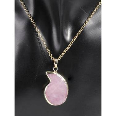 Imagem de Colar com pingente de caracol dourado de 61 cm, cristais de proteção gmestone de cristal natural, ametista/quartzo rosa presentes, One Size, Cristal, Sem Pedra Preciosa