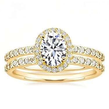 Imagem de Um conjunto de anéis de noivado geométricos ovais de zircônia cúbica banhada a ouro, alianças de compromisso, festas noturnas, presentes de dia dos namorados, alianças de eternidade para mulheres, 9