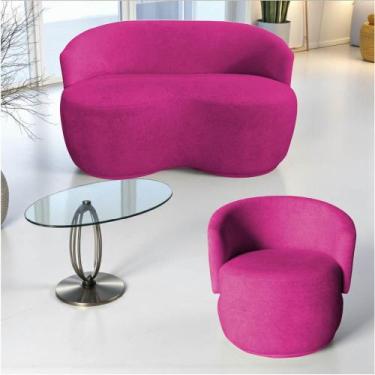 Imagem de Kit Namoradeira + Poltrona Decorativa Beatriz Orgânica Veludo Rosa Pin