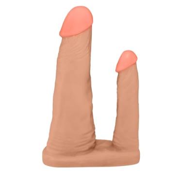Imagem de Pênis Duplo para 2 Penetrações em PVC Flexível Atóxico 15x3,5cm e 10x2,5cm Bege
