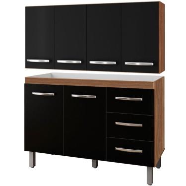 Imagem de Balcão Para Pia 2 Portas E Armário Aéreo 4 Portas Porto Savana / Preto