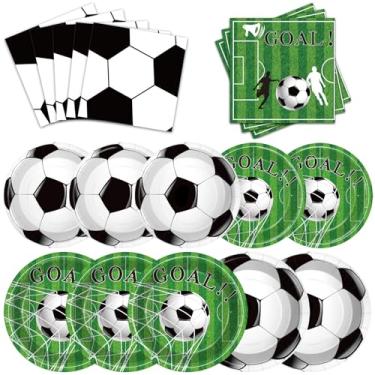 Imagem de Kit de suprimentos de festa de futebol para 50 convidados, conjunto de lembrancinhas de festa de futebol com pratos de jantar, pratos de sobremesa, guardanapos, perfeito para dia de jogo, festas de