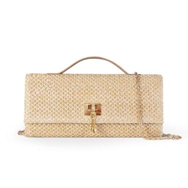 Imagem de Garvee Bolsa tiracolo feminina de tecido de palha com alça de corrente de metal, bolsa pequena para casamento,, Cor primária, Extra Large, Pequeno