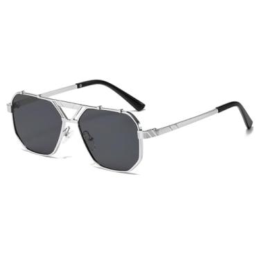 Imagem de Óculos de sol vintage de metal para dirigir, feminino, com proteção UV400, lentes degradê, masculino, UV400, preto prate