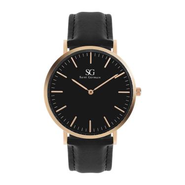Imagem de Relógio masculino preto com rose pulseira de Couro preta Gold Murray Black Saint Germain