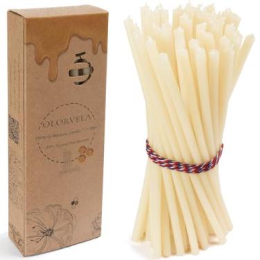 Imagem de Velas de cera de abelha pura, velas cônicas finas decorativas de 18,5 cm, perfumadas com mel, sem gotejamento, sem fumaça, tempo de queima de 40 minutos para aniversário, jantar, oração, igreja