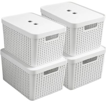 Imagem de Caixa Organizadora, Kit 4 Caixas Organizadora Grande Multiuso com Tampa 17 Litros Plástico Resistente(Branco)