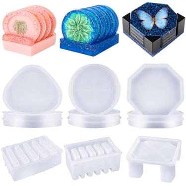 Imagem de SHORE RESIN Molde de silicone – Conjunto de moldes de porta-copos de silicone com suportes circulares/triangulares/octogonais e quadrados/retangulares/elípticos - moldes de fundição de silicone faça