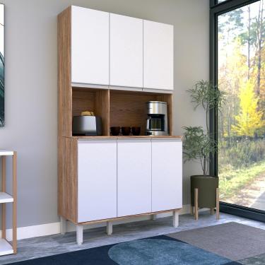 Imagem de Cozinha Compacta Bartira Jaspe 107,5cm 6 Portas 3 Prateleiras Damasco e Branco 