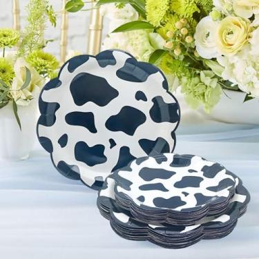 Imagem de GOGUOGOFA Conjunto de pratos de papel recortados com estampa de vaca de fazenda, 100 peças, 23 cm e 17,8 cm, pratos de vaca recortada para decorações de festa de aniversário com tema de vaca