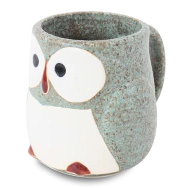 Imagem de Caneca de cerâmica japonesa Mino ware em forma de coruja (grande) feita no Japão (importação do Japão) CPM028 (Sage Green)