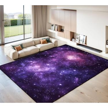 Imagem de Tapete de área roxo estrelas galáxia lavável 2,4 x 3 m tapetes antiderrapantes tapetes macios para quarto, cozinha, sala de estar, decoração de casa