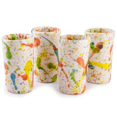 Imagem de MEXTEQUIL Conjunto de copos de tiro de cerâmica artesanal artesanal - atiradores modernos de tequila e mezcal - Presente rústico exclusivo para bar doméstico (pop de confet)