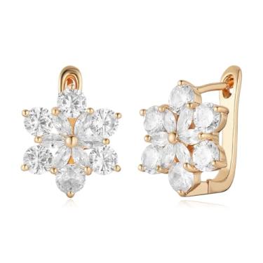 Imagem de HZMAN Brincos de cristal grandes para mulheres, banhado a ouro rosa, floco de neve, coração, lágrima, quadrado, oval, diamante, Latão, Zircônia cúbica