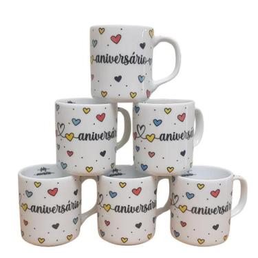 Imagem de Kit Jogo 6 Canecas de Porcelana 300ml - Feliz Aniversário - Antilope D