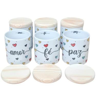 Imagem de Jogo de 6 Potes Multi-Uso de Porcelana 300ml com Frases Motivacionais 