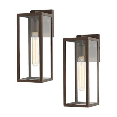 Imagem de Bestshared Lanterna de parede externa, luminária de arandela de parede externa antiferrugem, luz de montagem na porta da frente, luminária externa, lâmpada de varanda com vidro transparente (bronze