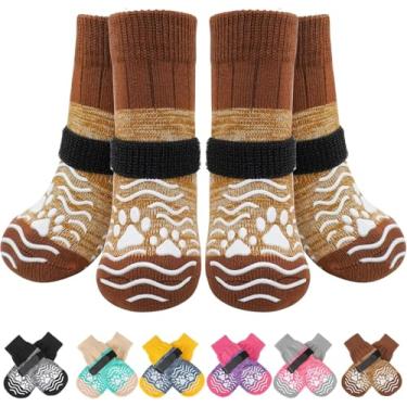 Imagem de PUPTECK Meias Antiderrapantes Para Cães, Sapatos Com Garras Evitar Lambidas, Pisos De Madeira, Botas Borracha E Protetores Patas Cães Pequenos, Médios Grandes, Pavimento Frio/Quente, Botinhas Idosos