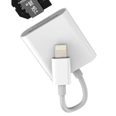 Imagem de Leitor de cartão micro SD Lightning SD (pacote com 2) para iPhone 14 13 Pro Max, adaptador TF com compartimento duplo, conversor certificado MFI para iPad, acessórios de transferência de fotos, câmera