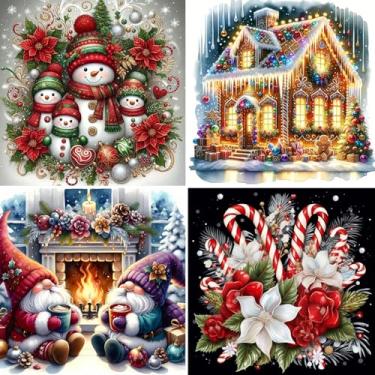 Imagem de Pintura por números para adultos e crianças iniciantes, pacote com 4 kits de pintura de Natal por números em tela, kit de pintura de artista número por número de tintas acrílicas para pintura a óleo