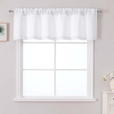 Imagem de Chyhomenyc Sanefa branca pura para janela, pequena sanefa de cozinha com filtro de luz para quarto/sala de estar, cortina de tratamento de janela curta com bolso para varão banheiro porão trailer