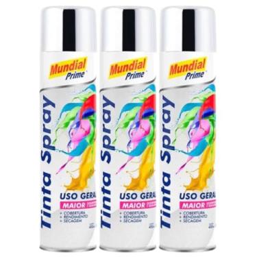 Imagem de Kit 3 Tinta Aerossol Spray Cromado Uso Geral 400ml/240g Mundial Prime
