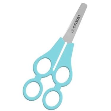 Imagem de Tesoura Escolar Inclusiva Dupla, Azul Turquesa, Lâminas de Aço Inoxidável, Design Ergonômico para Crianças e Adultos